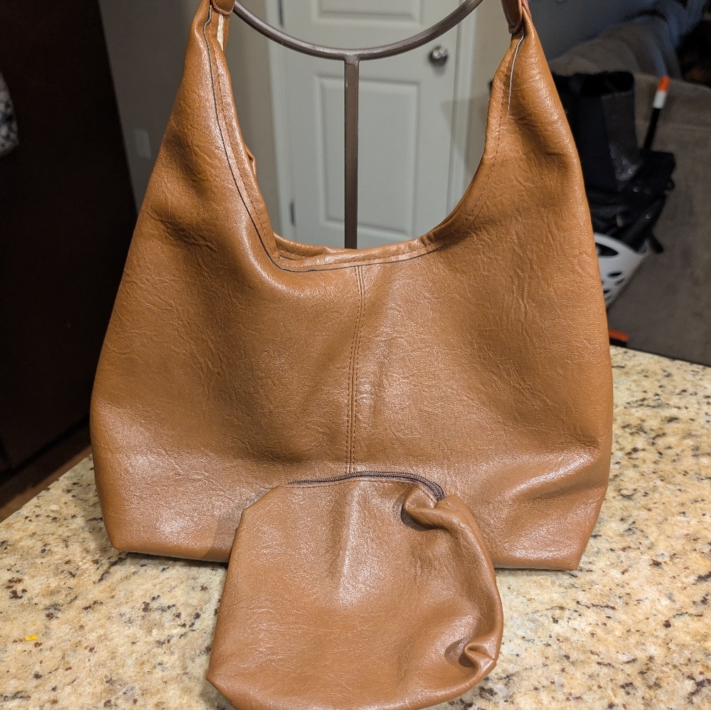 Amazon Vegan Leather Hobo Bag With Matching Pouch Tan Camel
